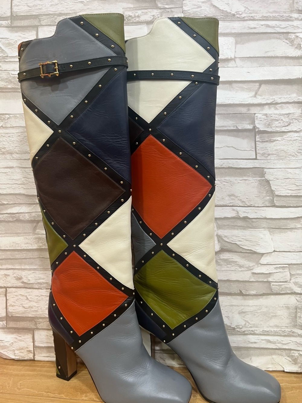 Valentino Garavani Multicolor Patchwork Leather Knee Boots - Picture 15 of 16